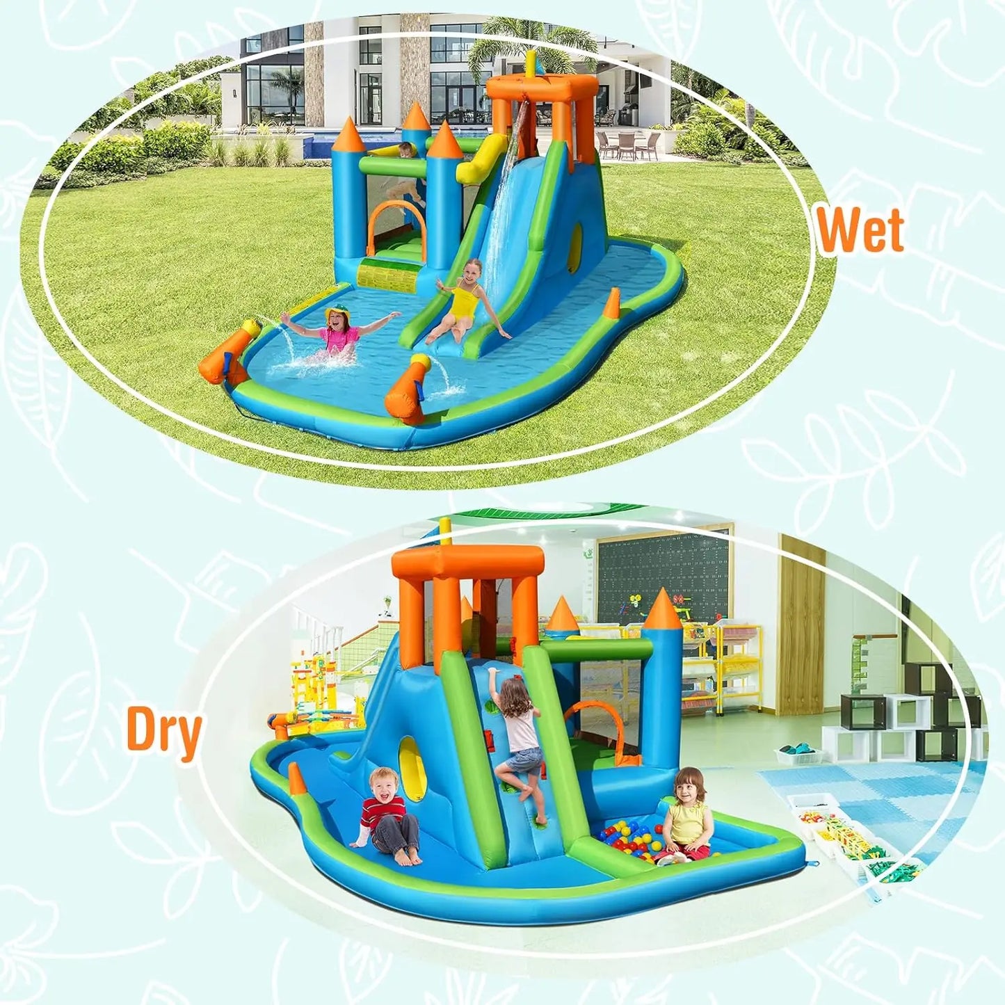 Inflatable Water Slide, 8 in 1 Giant Jumping Water Bounce House Waterslide Park w/Splash Pool, Crawling, Outdoor Blow up Water S