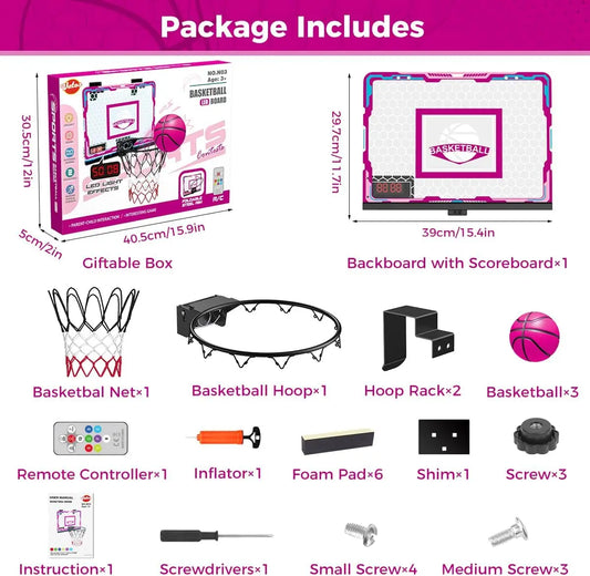 VATOS Basketball Hoop Mini Scoreboard for Girls 7-Color LED Light Basketball Sport Game Indoor Toy Gift for Age 3+ Kids Teens