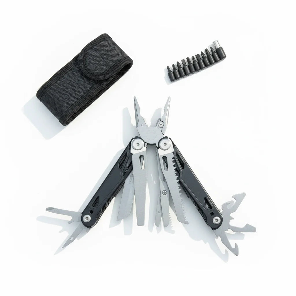 27 in 1 Multitool Pliers - Stainless Steel Survival Tool with Screwdriver/Saw/Spring Scissors for Camping, Fishing, Hiking (Nylo