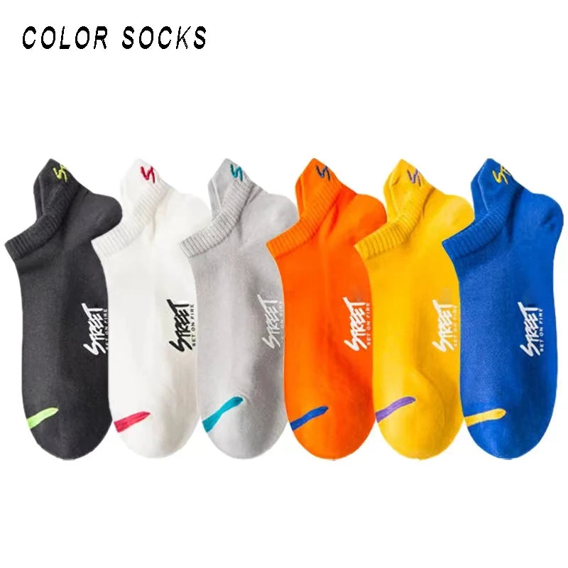 5/10Pairs Summer Socks Bright Color Mesh Ankle Socks Men Women Breathable Street Fashion Sports Mesh Thin Short Running Socks
