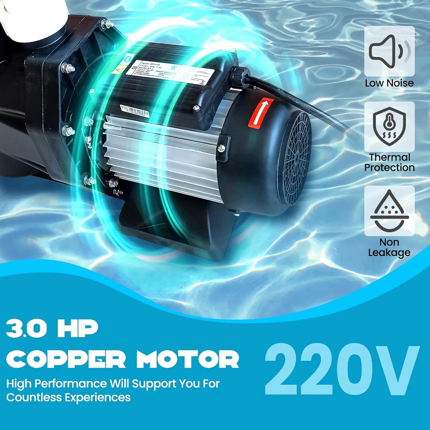 1.5HP 3.0HP Swimming Pool Pump 220V Single Speed Pumps Above Ground Self Priming Pool Pump 1800W Powerful Copper Motor