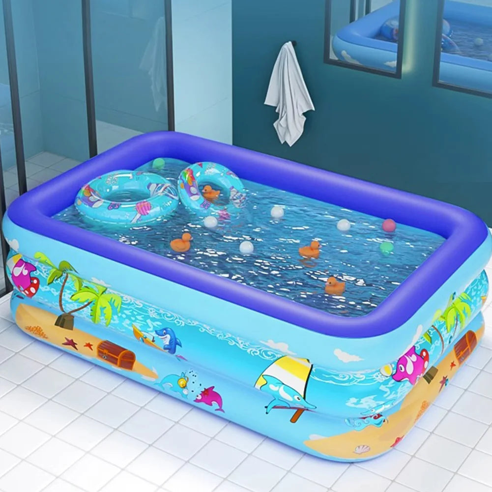 Inflatable Swimming Pool Cartoon Pattern Framed Swimming Pool Water Play Pool for Summer Outdoor Indoor