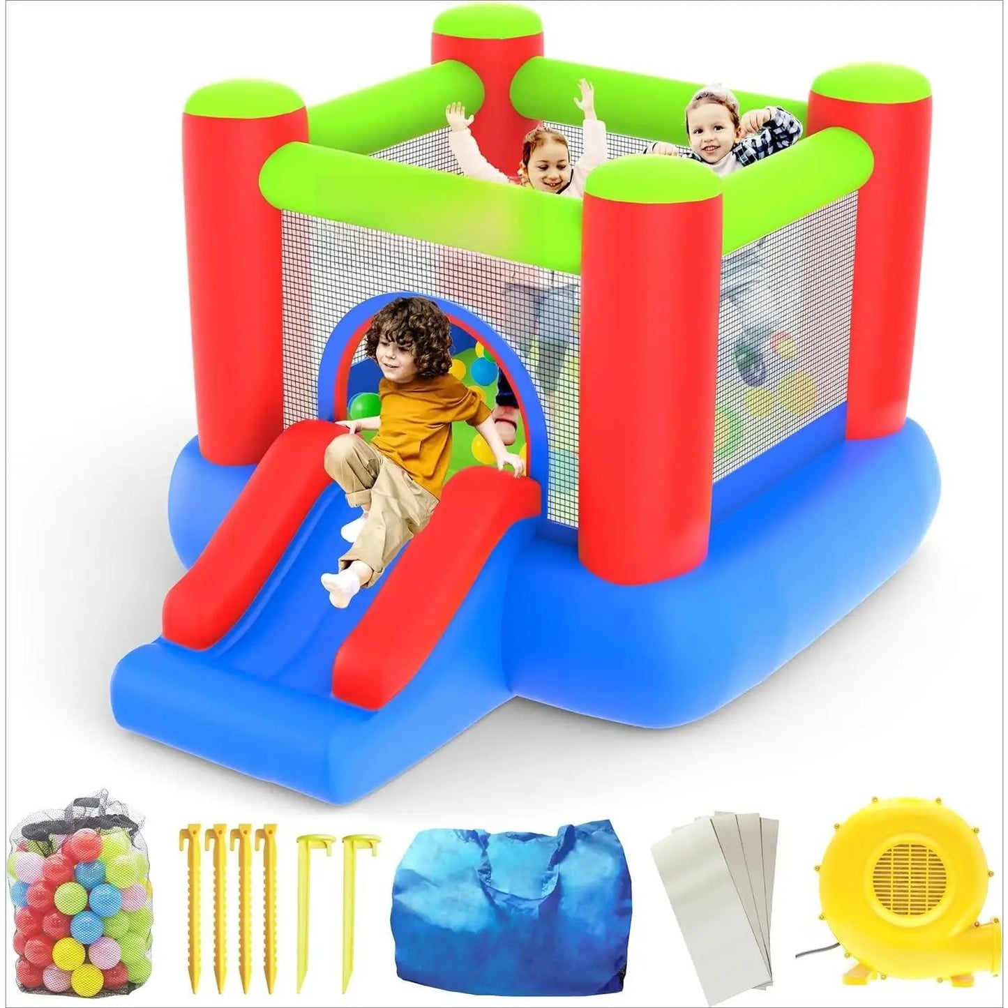 Water Slide Park Inflatable Bouncing House w/Pool Area (Splash Zone), Climbing Wall, Shower Head Sprays Mounts, Water