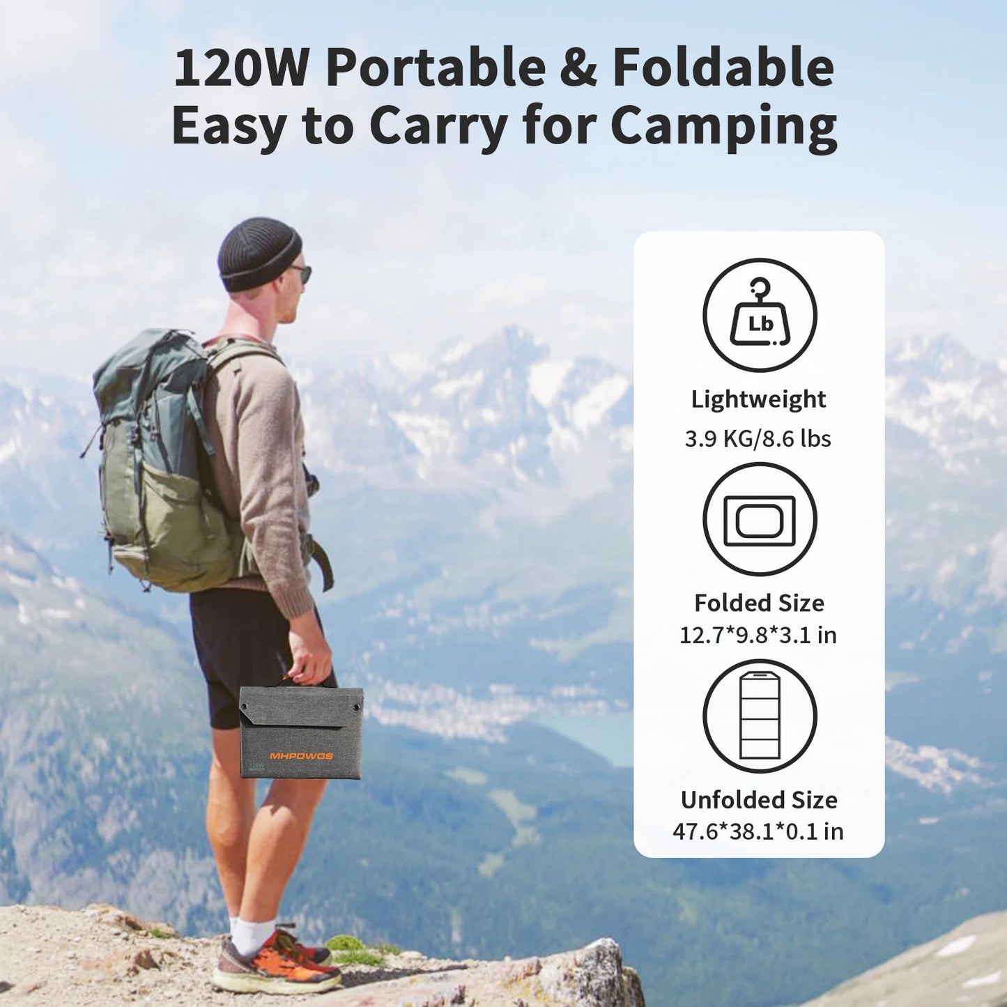 MHPOWOS 120W/ 80W Foldable Solar Panel Outdoor Emergency Backup Power Supply with USB-C/2xUSB-A/DC Outputs for Powerbank RV