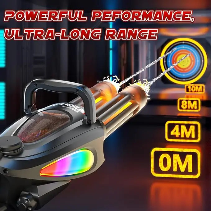 Gatling Rotating Barrel Electric Water Gun With LED Mouth Light, Dual Water Dispensing Function, Can Be Used With External Water