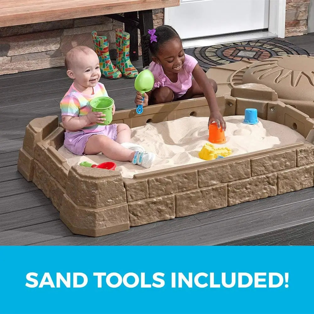 Naturally Playful Sandbox II, Kids Sand Activity Sensory Play Pit, Summer Outdoor Toys, 7 Piece Water Toy Accessories, for Toddl