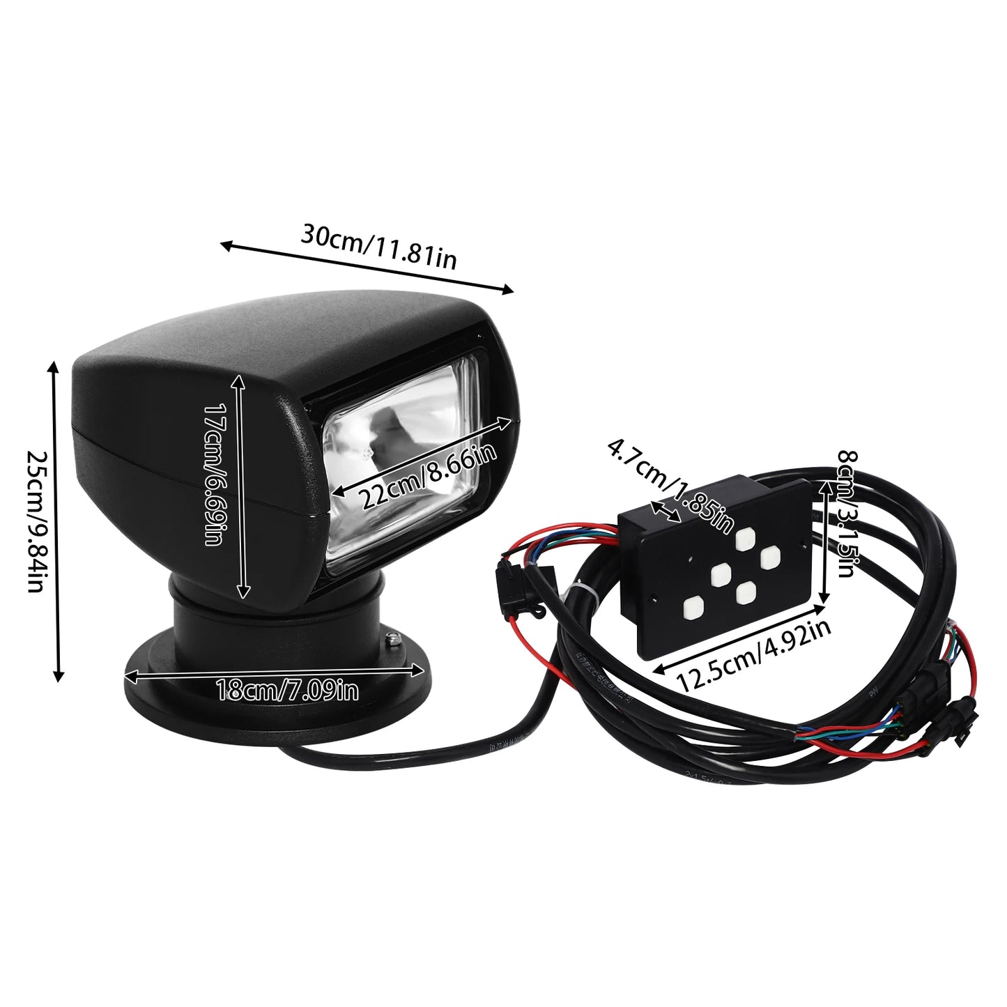 12V Boat Remote Control Searchlight 100W Rotatable Boat Spotlight Illumination Distance 2624.67ft for Night Yachts Fishing Boats