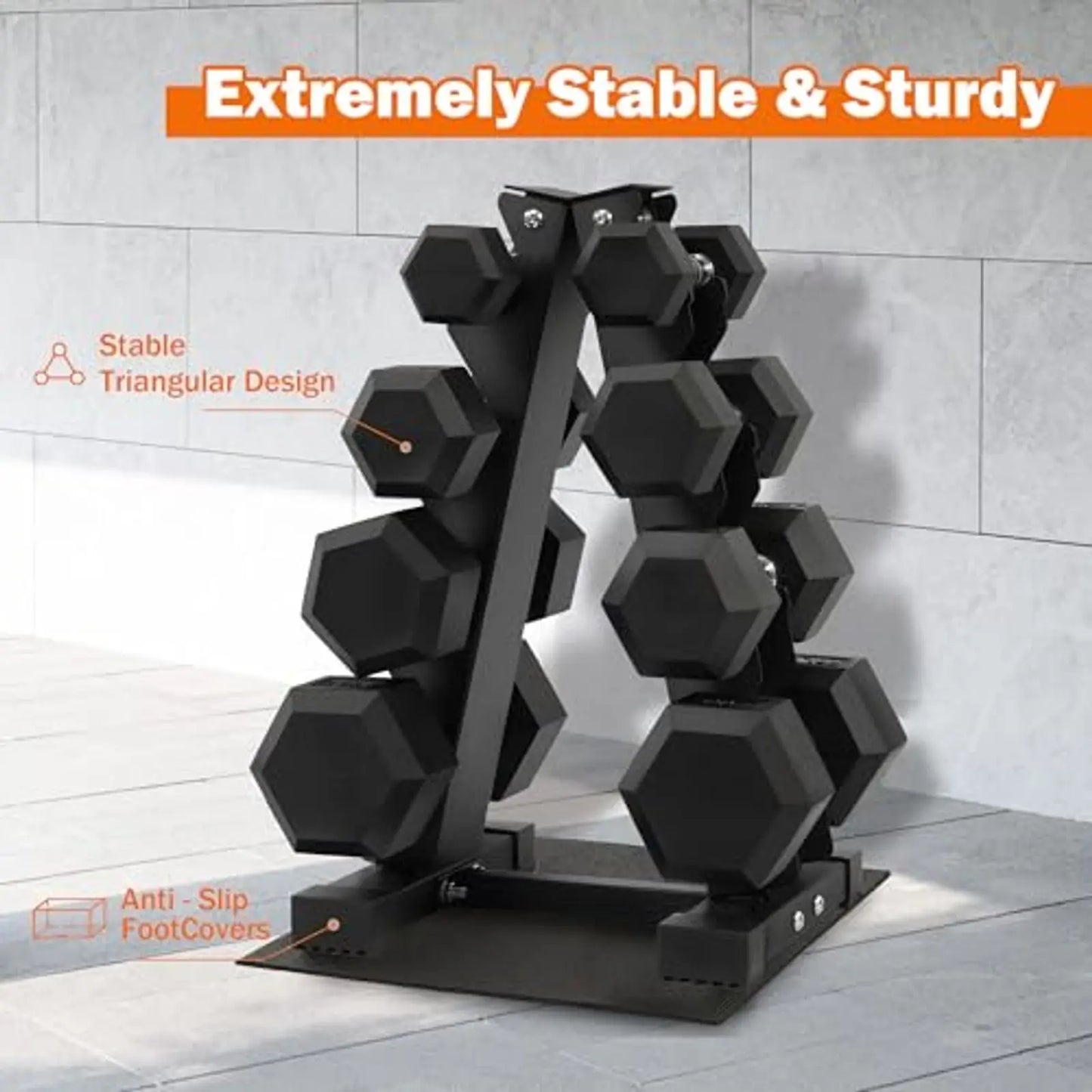Dumbbell Set with Storage Rack, Rubber Coated Hex Hand Weights, Anti-Slip Grip Home Gym Equipment for Strength Training