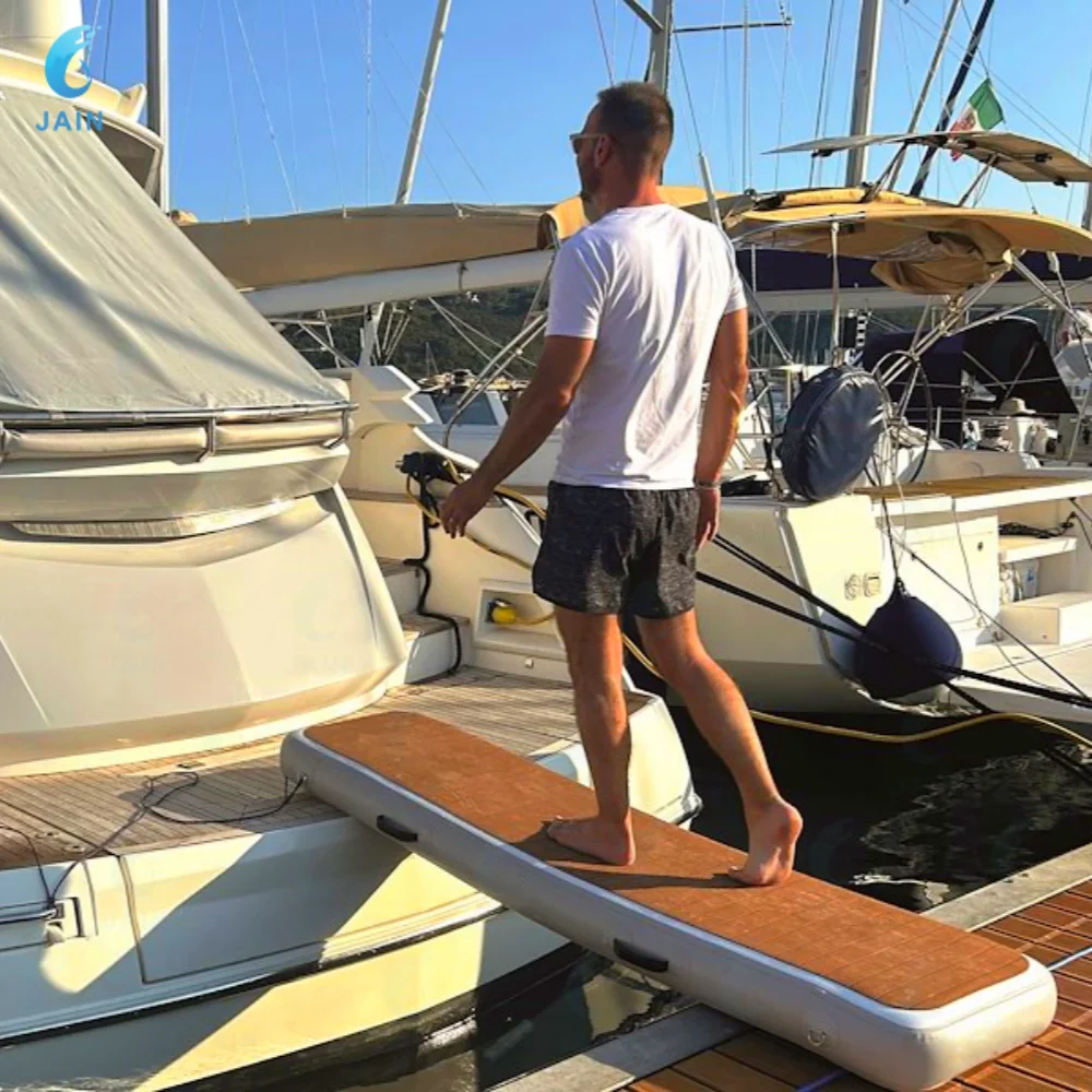 JAIN-Inflatable Gangway Inflatable Floating Dock with Wood Grain EVA, Non-Slip Water Access Gangway for Lake Ocean Sea for yacht