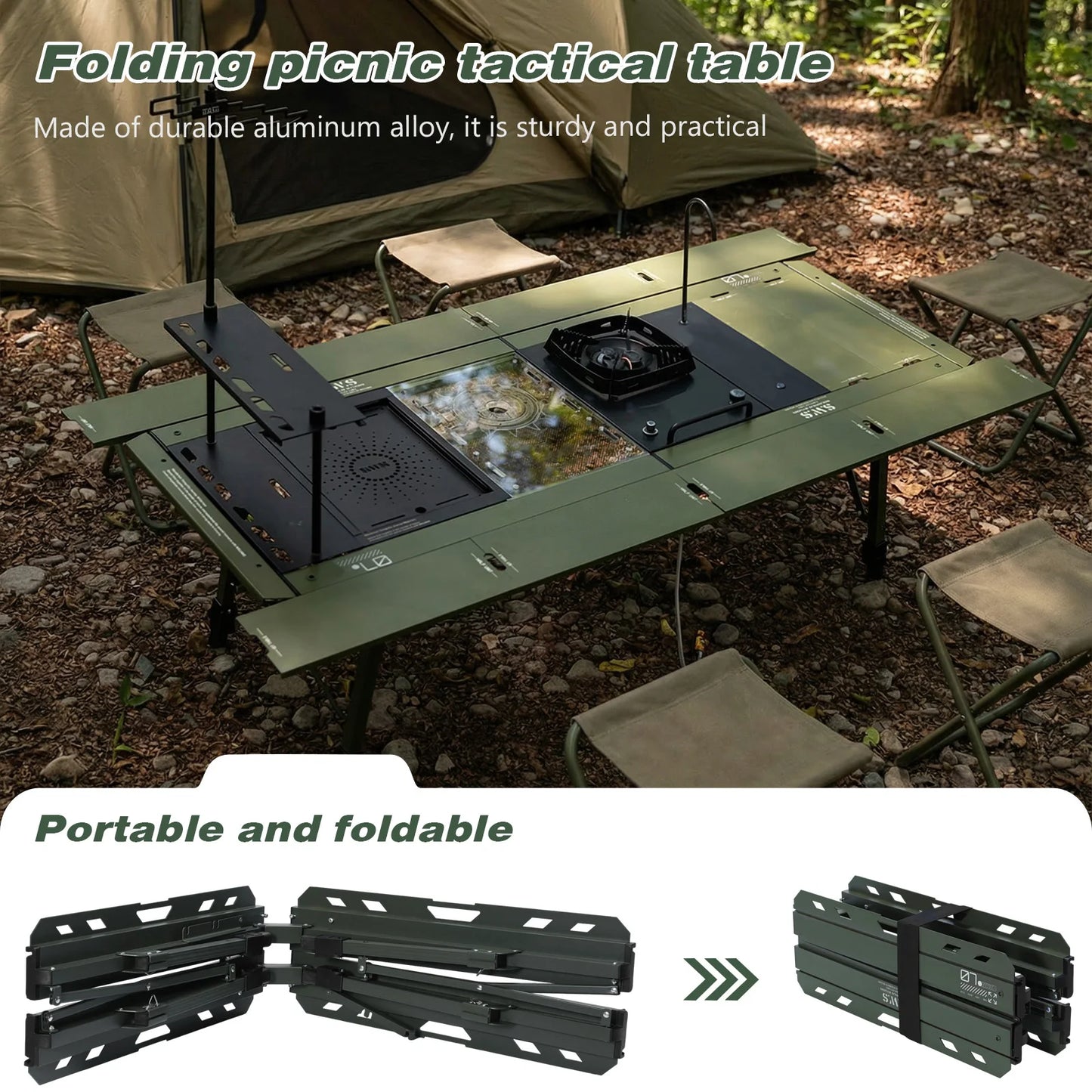 IGT Unit Combination Table 120KG Load Capacity with Adjustable Height Leg with Carry Bag for Hiking Picnic Fishing Beach