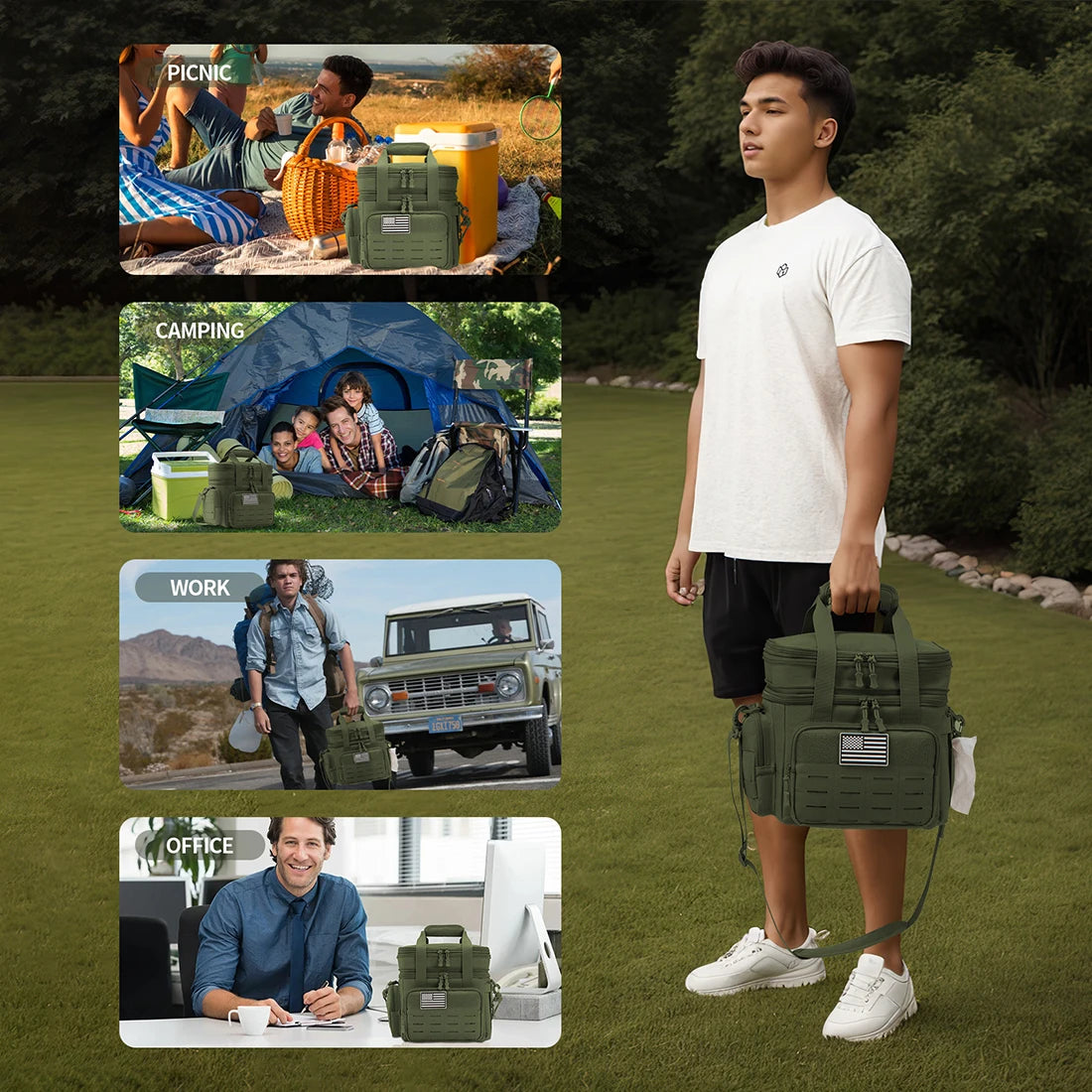 Tactical Lunch Box Expandable Heavy Duty Tactical Leak Proof Insulated Cooler Bag For Outdoor Activities Camping MOLLE Webbing