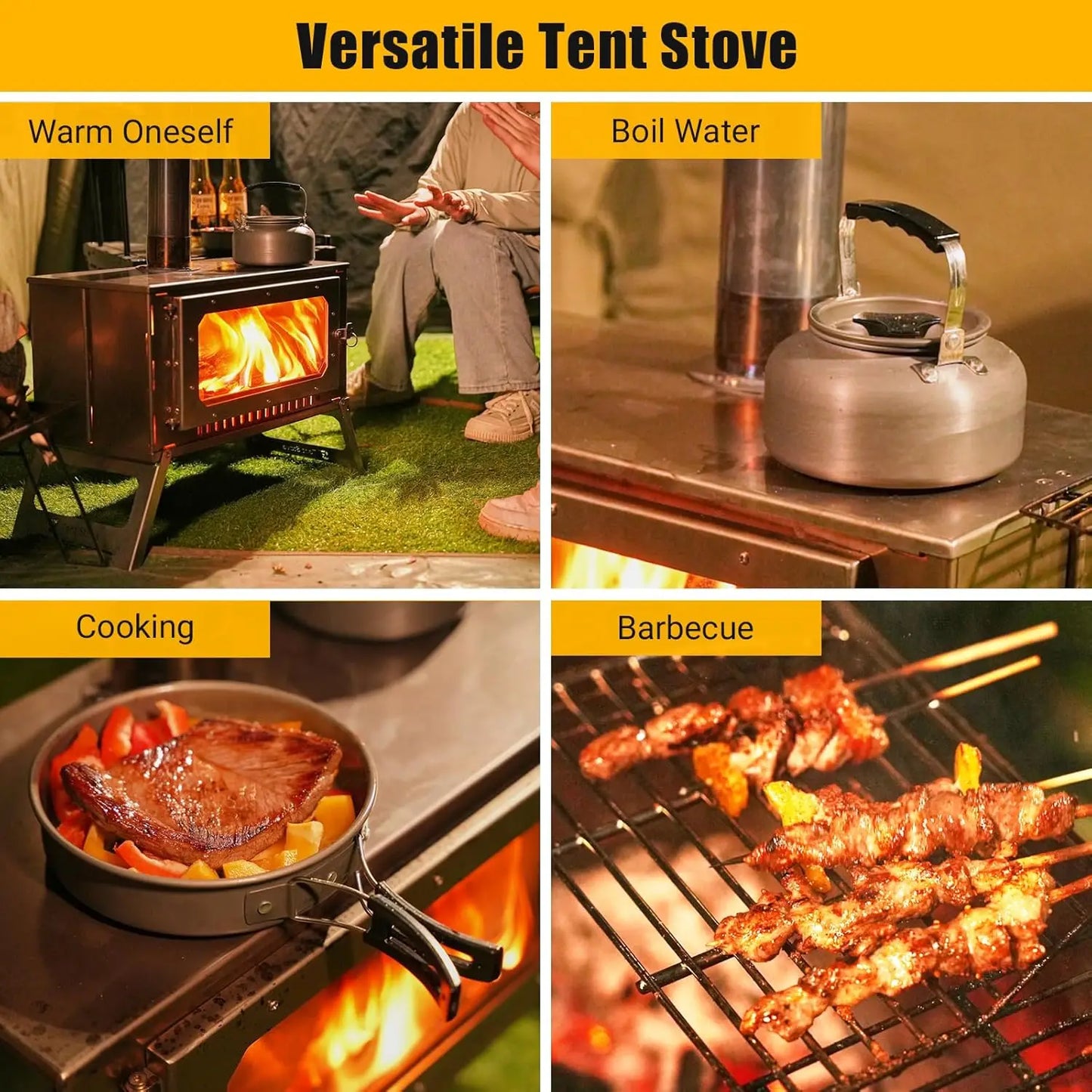 Hot Tent Stove, Wood Burning Stove, Portable Stainless Wood Stove with Cooking Grill,for Outdoor Camping Cooking and Heating