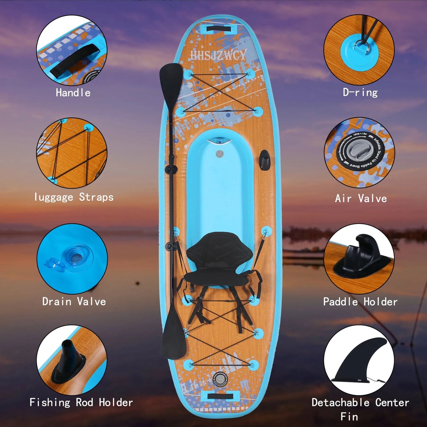 HHSJZWCY 10' Inflatable Stand Up Paddle Board Kayak, 34'' Extra Wide, for Adults, with Seat, PaddleBoard for Fishing,Touring,