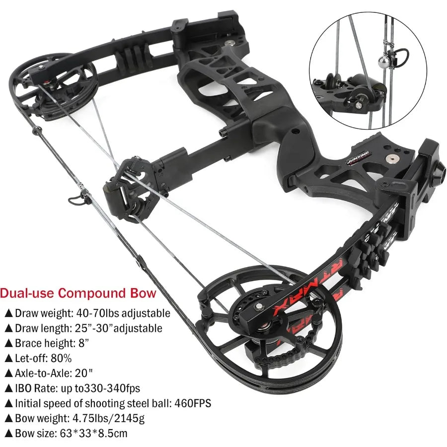 ZSHJGJR Compound Bow Dual-use for Arrows and Steel BallHunting Bows 40-70lbs Adjustable Short-Axis Compound Bow Set for Archery