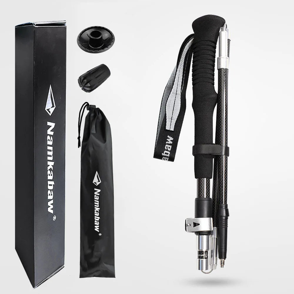 3K Carbon Fiber Folding Trekking Pole Ultra Light Five Section Hiking Staff Collapsible Walking Stick for Camping Trek