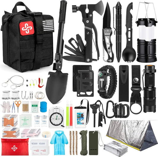 250Pcs Survival Gear First Aid Kit with Molle Bag & Emergency Tent for Outdoor Adventure, Hiking, Hunting - Ideal Gifts