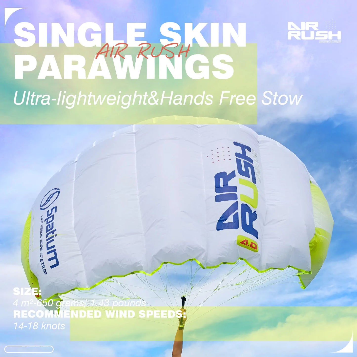 Spatium 4㎡ Parawing Lightweight and Easy to Operate for WingFoil SurfWing Hydrofoil Board Downwind Kitesurfing Kite for Beginner