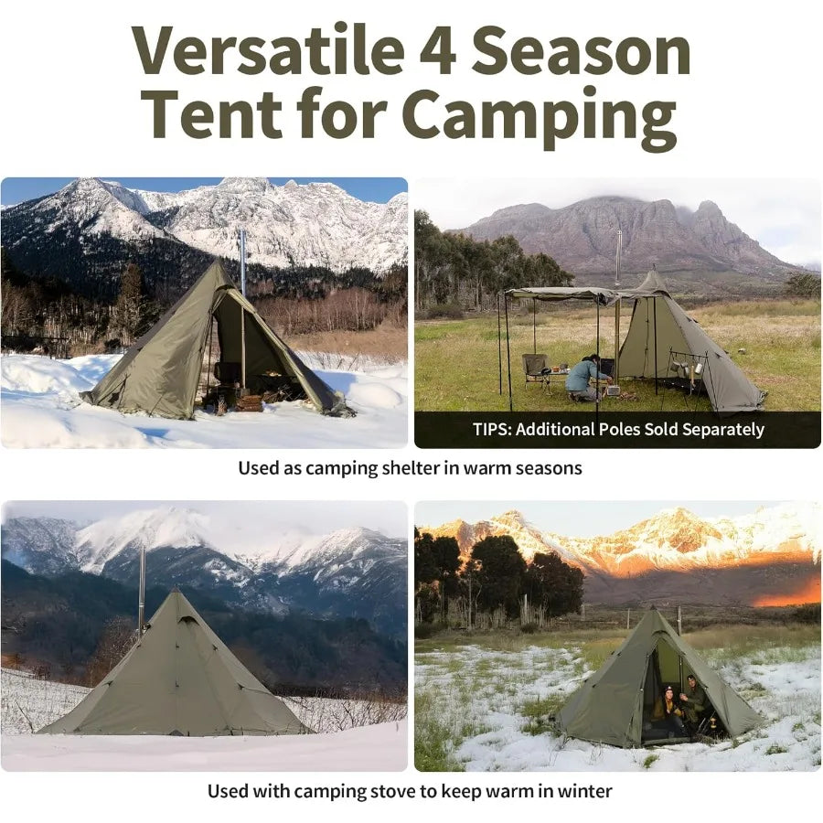 Ranch Fire Teepee Tent Cold Weather Winter Hot Tent with Stove Jack 4-6 Person Waterproof Windproof 4 Season Tents for Camping
