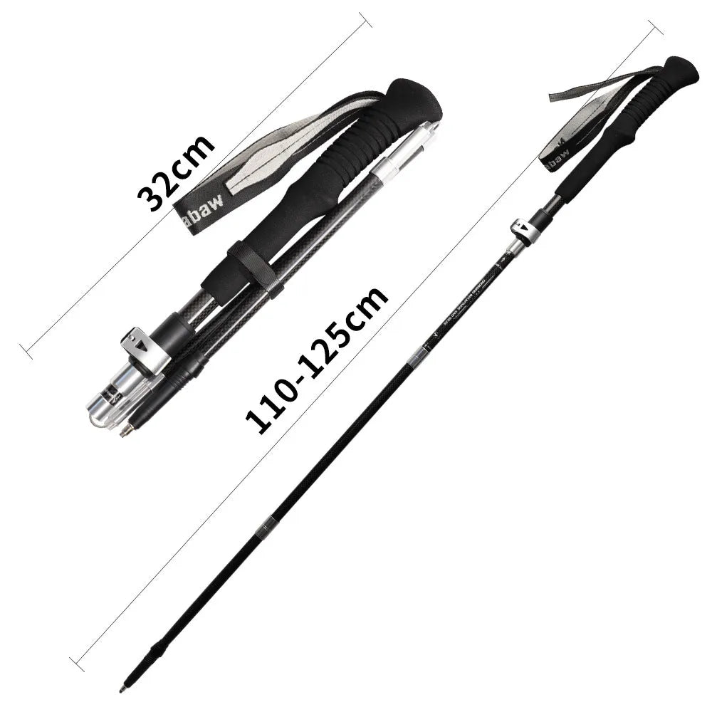 3K Carbon Fiber Folding Trekking Pole Ultra Light Five Section Hiking Staff Collapsible Walking Stick for Camping Trek