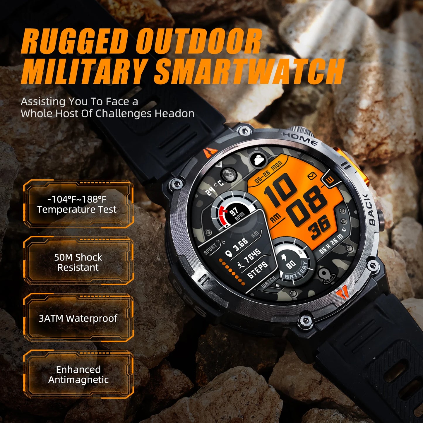 EIGIIS 2025 New Military GPS Smart Watches for Men with LED Flashlight  Activity Heart Rate Tracker Big Battery 3ATM Waterproof