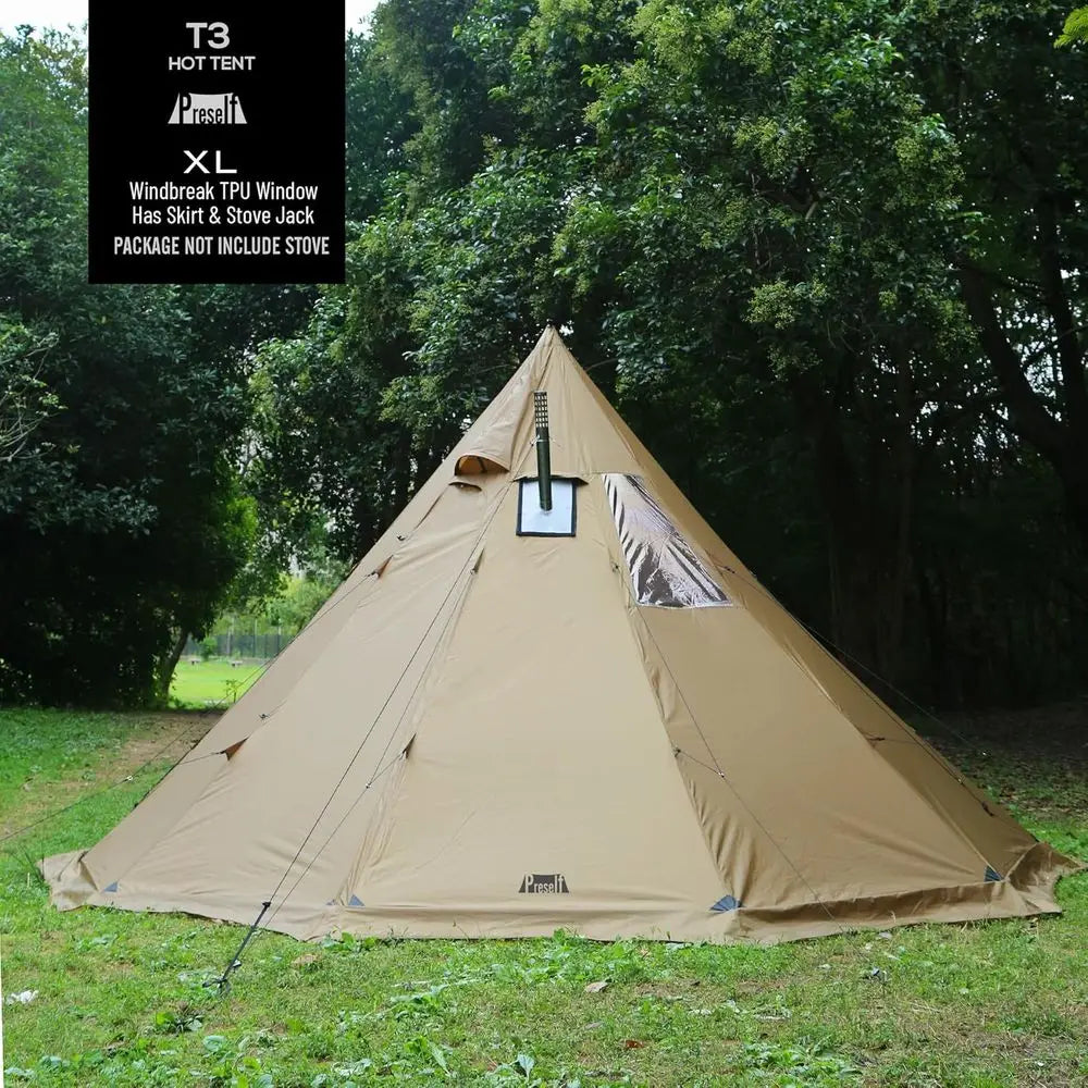 Family Camping Tent for 4-6 People: XL Wood Burning Stove-Ready, Screen Window, Height 2.6m, Diameter 4.6m