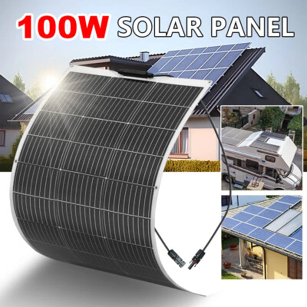 1pcs-10pcs 100W solar panel rechargeable battery 12V 100W- 1000W Flexible Solar panels charger motorhome houses balcony camping