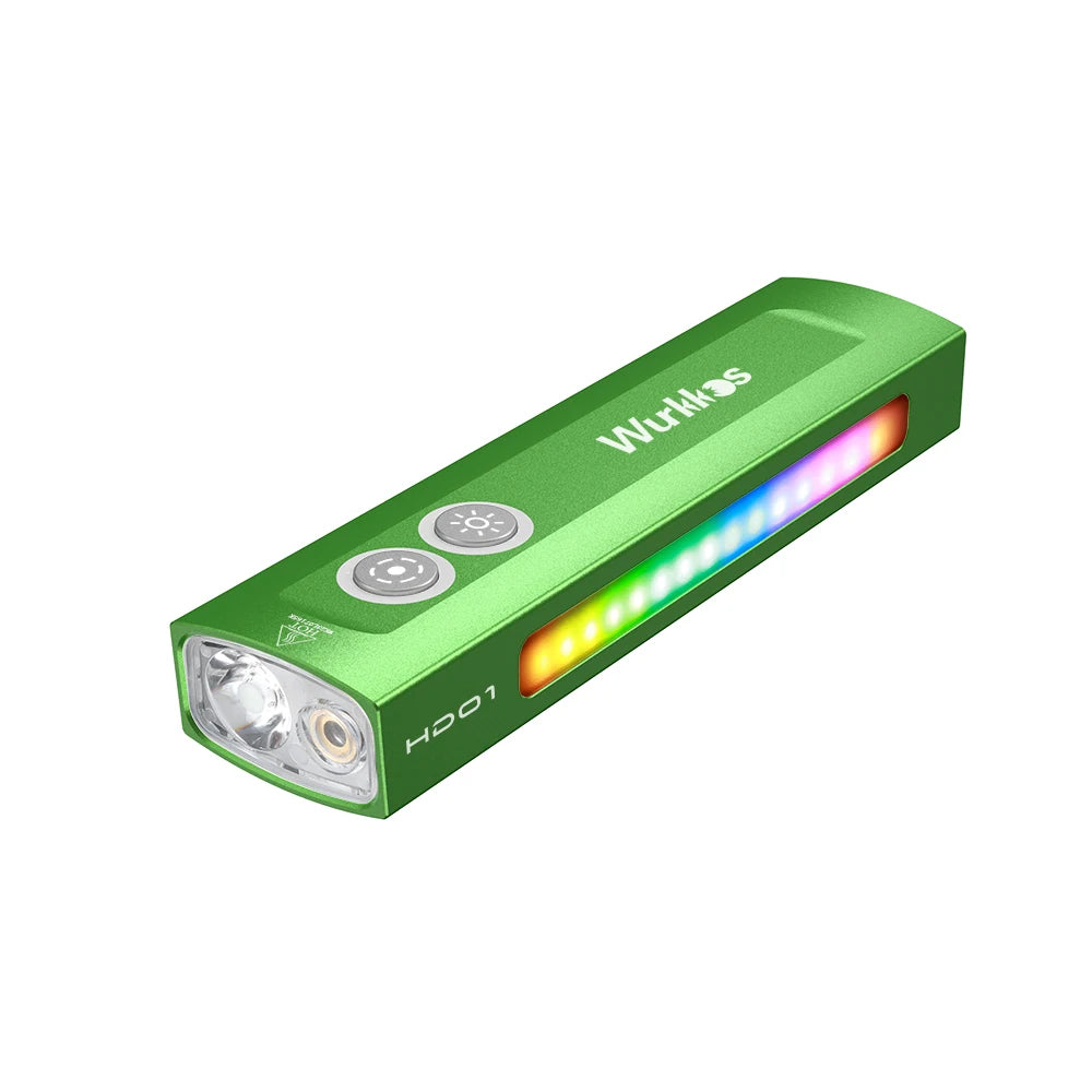 Wurkkos NEW HD01 Multifunctional Flashlight 1200 LM with Green Light White Light 90CRI Side RGB Lights IP65 Waterproof Hiking
