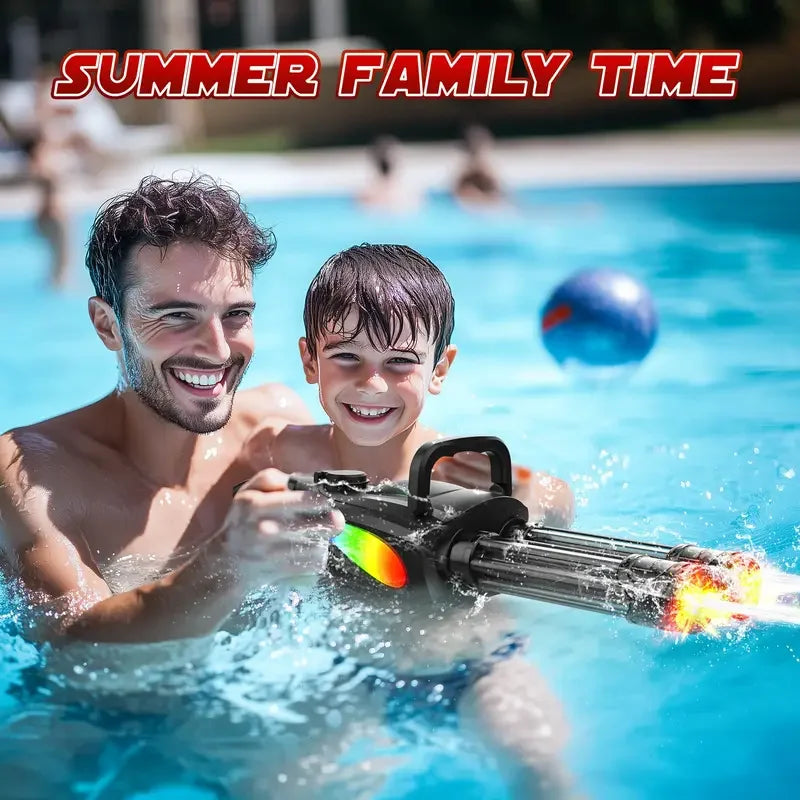 Gatling Rotating Barrel Electric Water Gun With LED Mouth Light, Dual Water Dispensing Function, Can Be Used With External Water