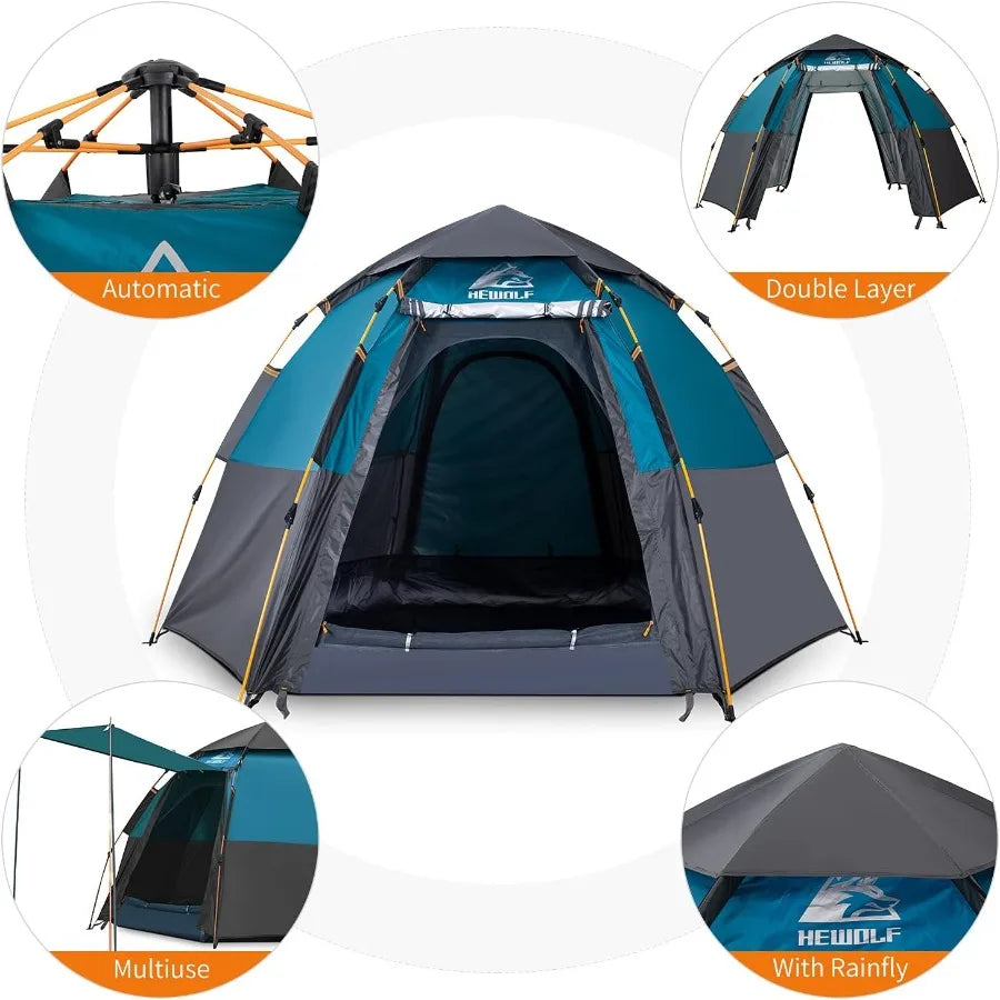 2/3/4 Person Camping Tent - Instant Pop Up Waterproof 2 Doors Tent with Easy Setup 3-Season Hexagonal Dome Design for Family Hi