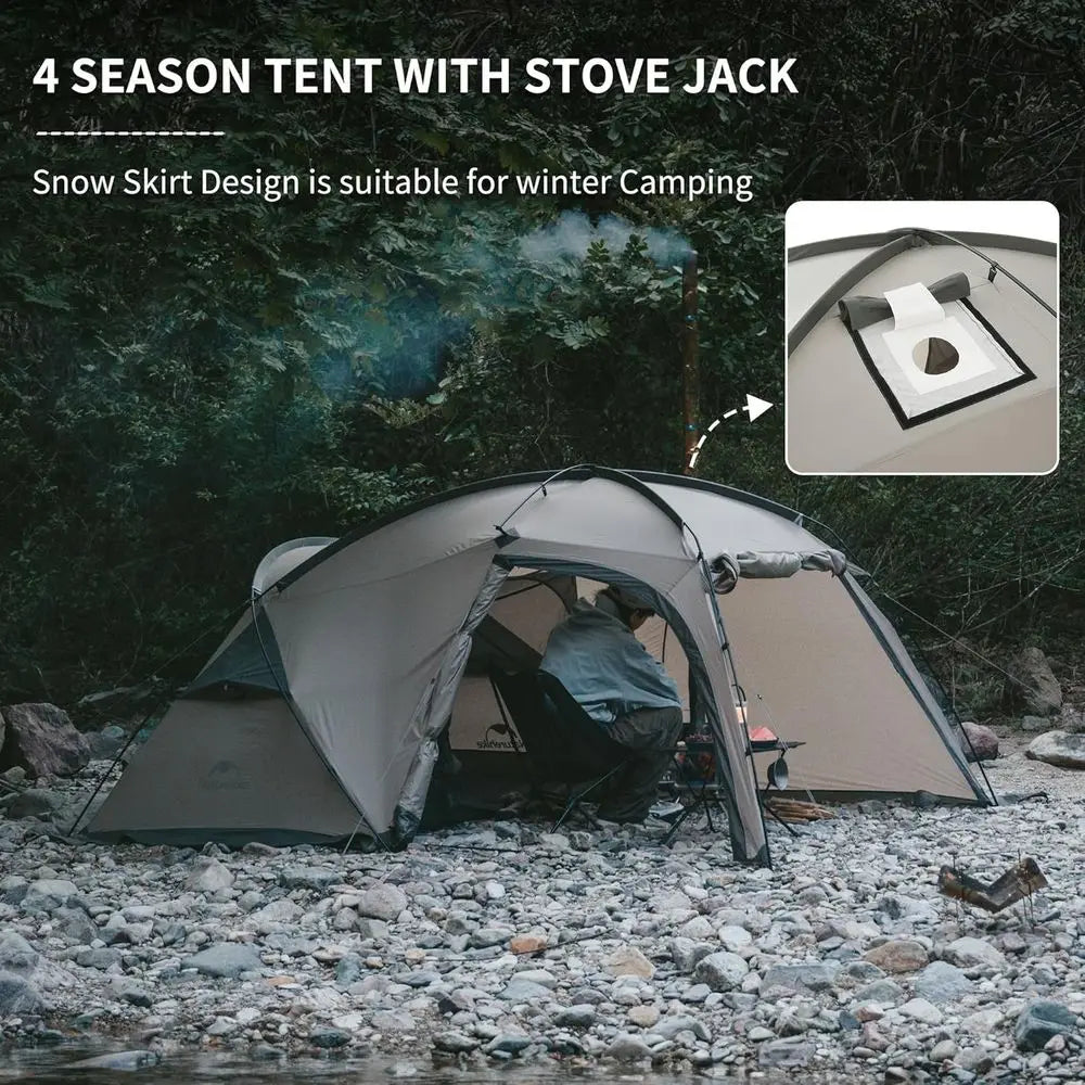 4-Person Beige Polyester Windproof & Waterproof Tent for Camping and Hiking with Stove Jack Feature