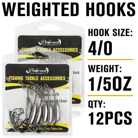 Dovesun 12PCS Weighted Swimbait Hooks Weighted Fishing Hooks Saltwater Freshwater Worm Weedless Hooks for Bass Fishing
