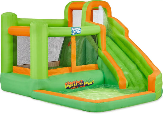 Compact Bounce-A-Round Inflatable Water Slide Park - Heavy-Duty for Outdoor Fun - Climbing Wall, Slide & Splash Pool - Easy to S
