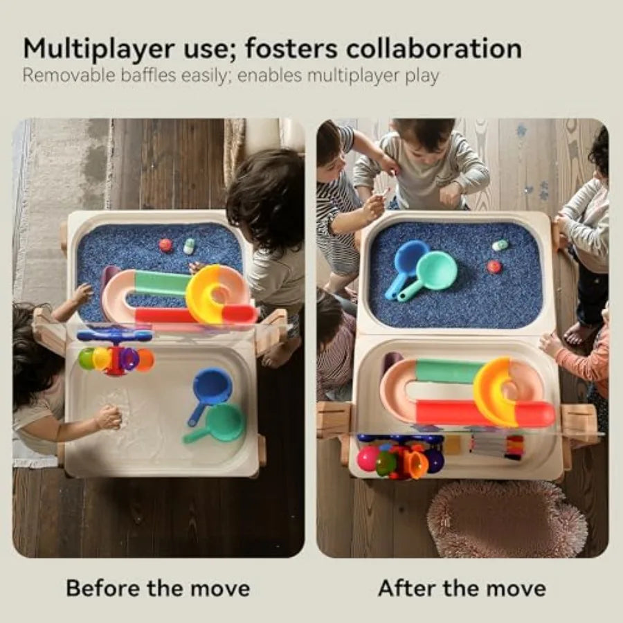 Sand and Water Table for Toddlers, 4 in 1 Kids Wooden Sensory Activity Table with 2 Storage Bins, Painting Acrylic Board, Slide