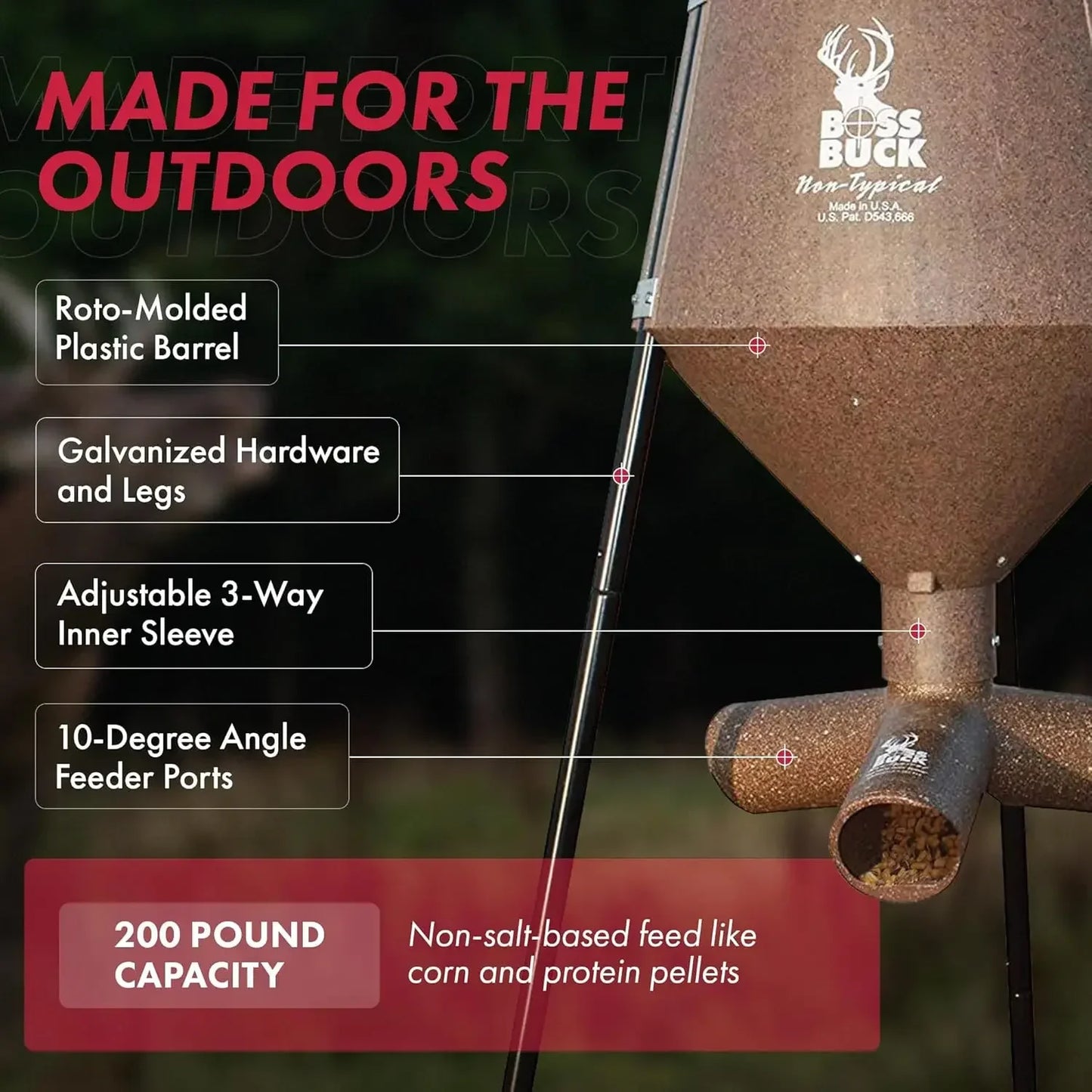 200 LB Deer Feeder/Hunting Durable Lightweight Plastic UV Protected Windproof Waterproof Gravity Feed System