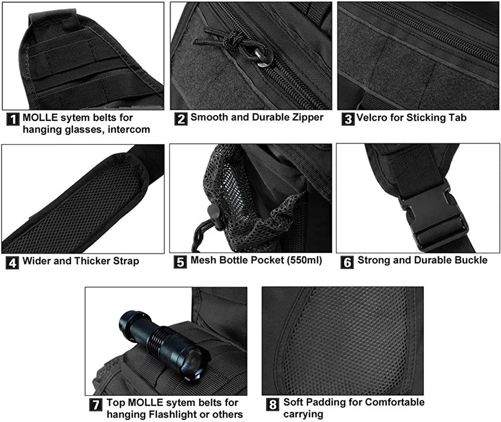 Outdoor Men Tactical Shoulder Bag Sling Chest Pack Military Molle Backpack Pouch Messenger Fishing EDC Sling Bag Utility Bag