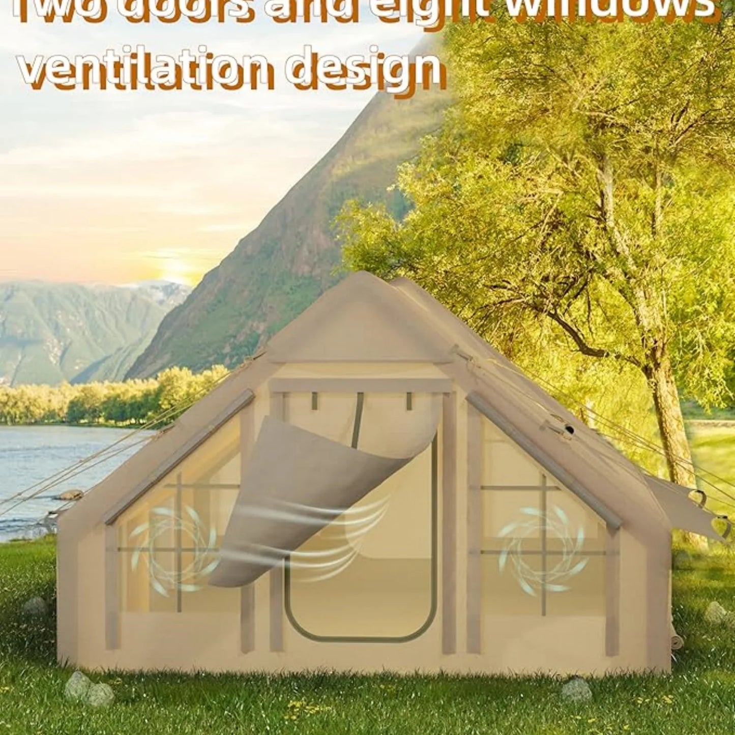 6-8 Person Inflatable Camping Tent, Large Inflatable Tent House with Air Pump, Quick Assembly Camping Tent, Waterproof Oxford Fa