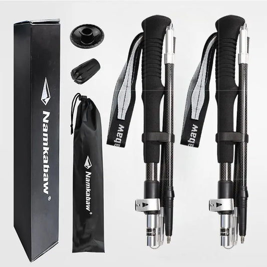 3K Carbon Fiber Folding Trekking Pole Ultra Light Five Section Hiking Staff Collapsible Walking Stick for Camping Trek